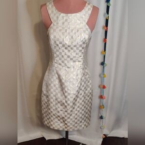 Lilly Pulitzer gold & ivory Tiny Check metallic Plaid racerback Mini Dress chic